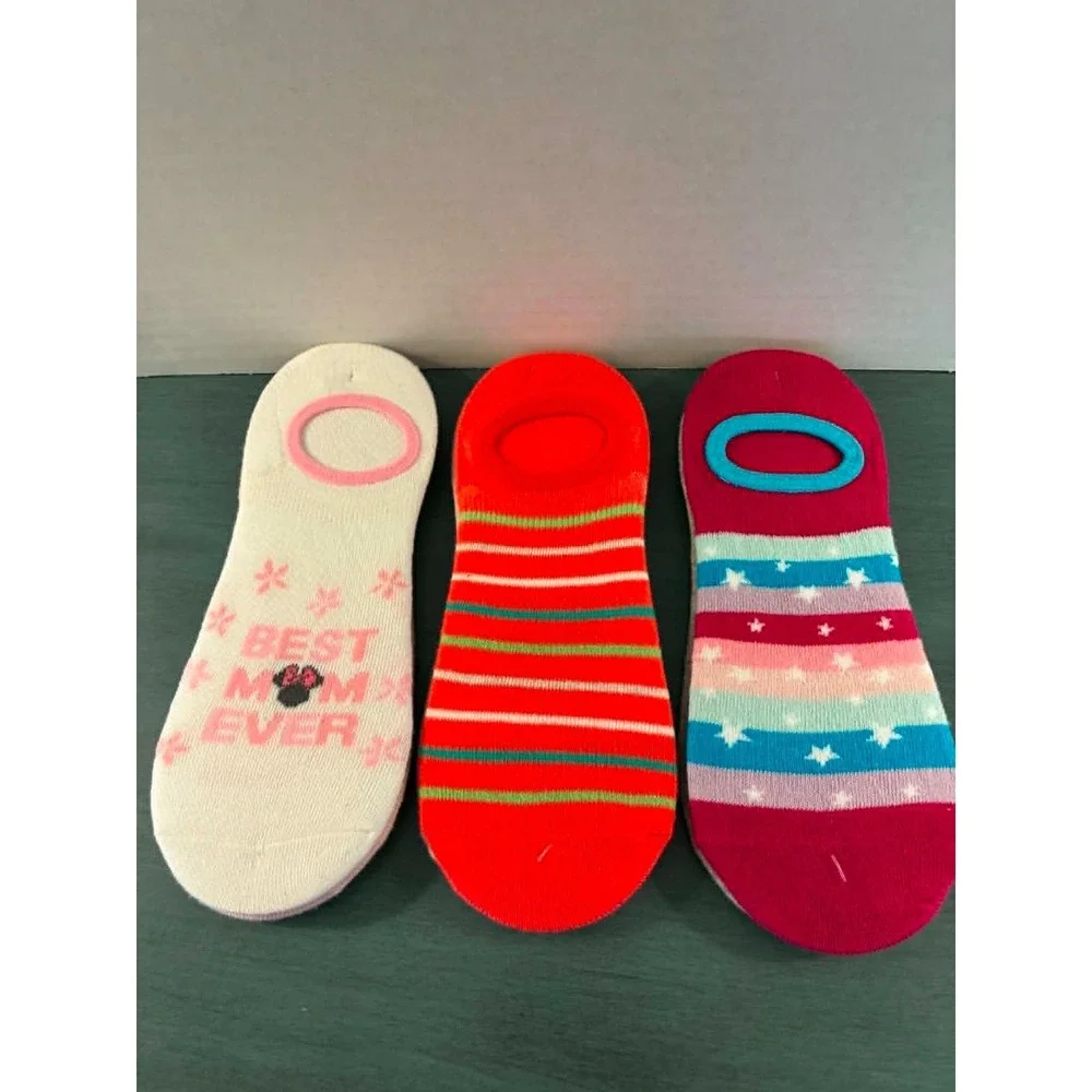 Disney Minnie Mouse & Best‎ Mom Ever Women's Liner Socks 6 Pair No Show Bundle